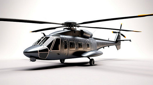 直升机背景图片_空中出租车服务的白色孤立背景上一架小型黑色军用运输直升机的 3D 插图