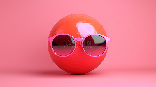 太阳镜穿着沙滩球在充满活力的粉红色背景 3D 渲染