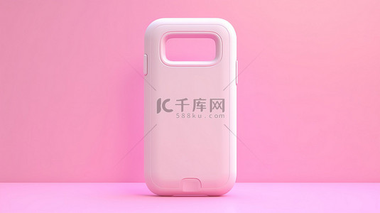 粉红色背景上的卡通手机的 3D 渲染，空白屏幕被隔离