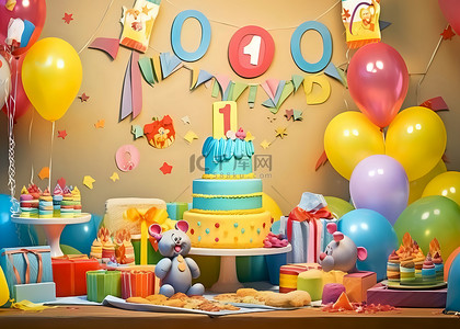 彩色的气球背景图片_蛋糕彩色生日派对
