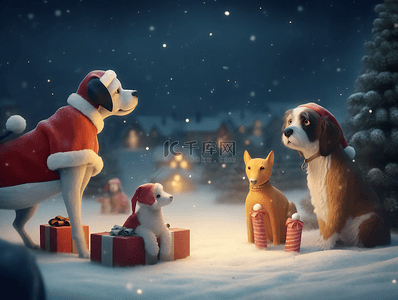 圣诞节礼物爱犬新年节日广告背景