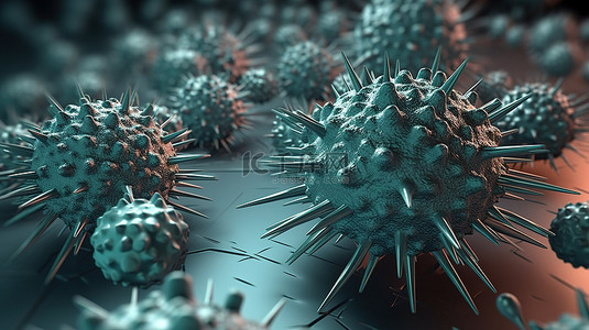 癌症医疗背景图片_具有 3d 病毒细胞的抽象医学背景