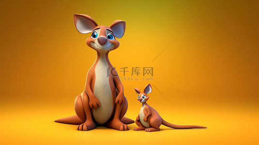 袋鼠的俏皮 3D 插图