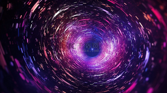 数字网络连接结构中紫色圆形粒子流的 3d 渲染