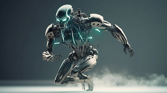 科技跑步背景图片_人工智能机器人或机器人在运动 3d 渲染