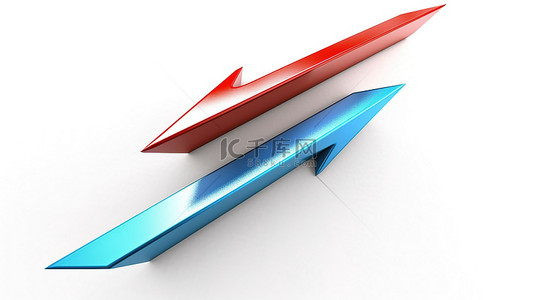 白色背景的 3D 插图，红色和蓝色线合并以创建箭头形状