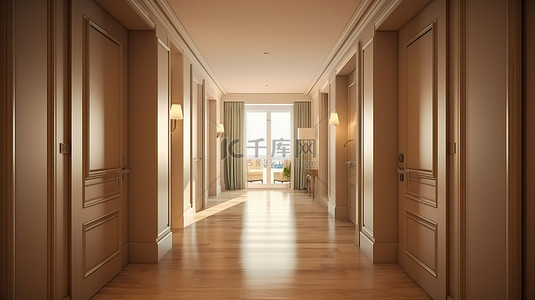 豪华酒店房间入口的 3D 可视化
