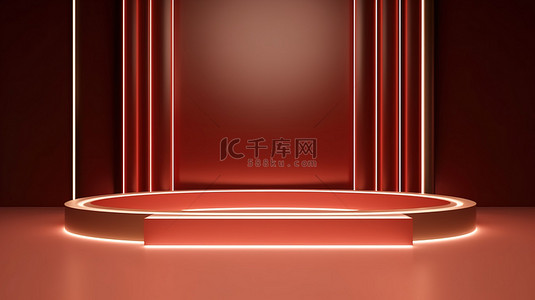 豪华产品壁纸，在浅红色 3d 的最小几何背景上带有金色线条