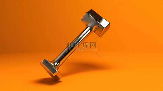 老旧锤子背景图片_3D 渲染单色锤子反对充满活力的橙色背景