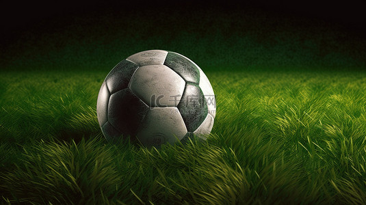 足球比赛草地背景图片_草地上的足球 3d 渲染横幅与剪切路径