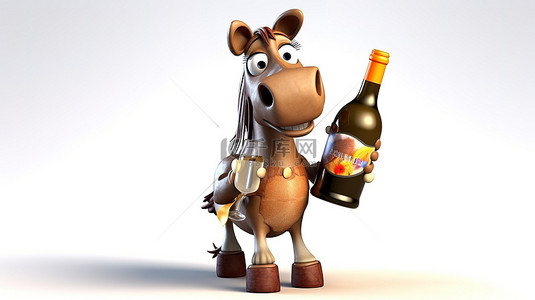 一瓶酒背景图片_搞笑的 3D 马卡通抓着一瓶酒