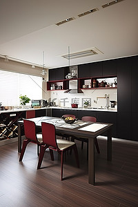 黑色椅子背景图片_黑色和木质厨房餐桌和木地板餐桌