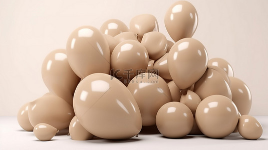 3d 渲染中的豪华米色气球组非常适合商业设计和插图