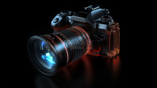 相机闪光灯照亮黑色背景的 3D 插图