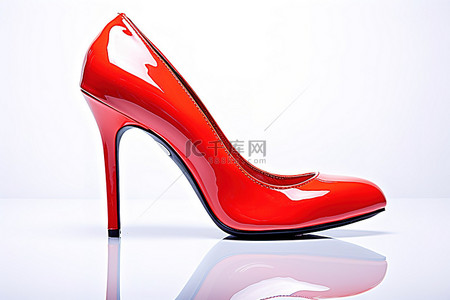 白鞋背景图片_白色表面上的一只红色高跟鞋