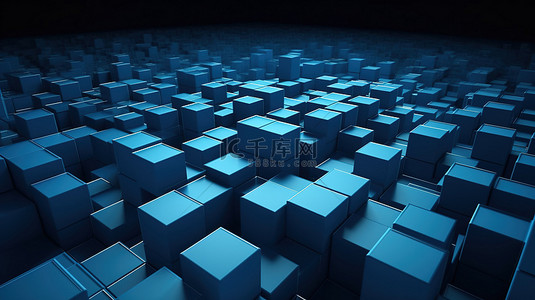 抽象蓝色几何立方体小3d渲染图案设计