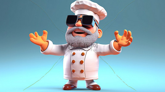 带着厨师帽的小猪背景图片_戴着 VR 耳机的厨师的令人愉快的 3D 渲染