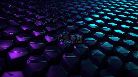 在 3D 渲染中具有抽象紫蓝色和黑色光图案的现代暗渐变背景