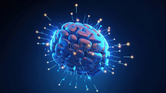 使用激光技术对蓝色背景进行 3D 渲染，以实现最佳的大脑健康