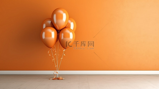 橙色气球背景图片_充满活力的橙色气球簇拥在中性米色墙壁上 3d 渲染