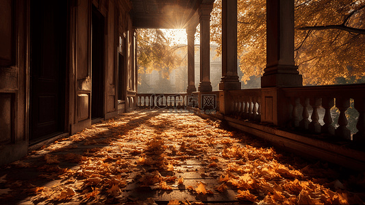 秋天落叶阳台美丽背景