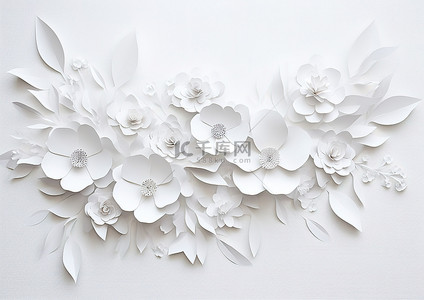 白卡风格花朵与白纸上的树枝