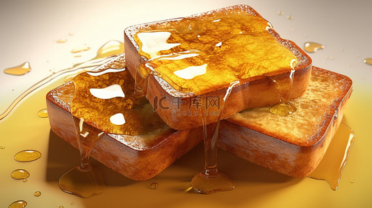 黄金炸薯条背景图片_3d 渲染的蜂蜜釉面吐司
