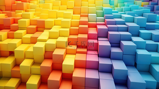 几何方块图案背景图片_多彩多姿的 3D 几何背景，带有彩虹方块和立方体，设计灵感来自科学和游戏