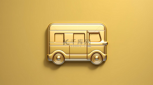 哑光金色救护车图标 3d 渲染的社交媒体符号