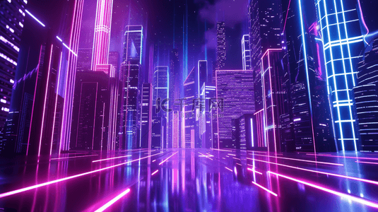 紫色科技感智慧光感城市背景27