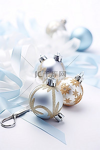 白桌上的银色和金色圣诞装饰品
