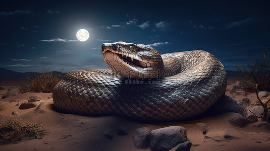 月天空背景图片_在满月 3d 渲染前的巨蛇