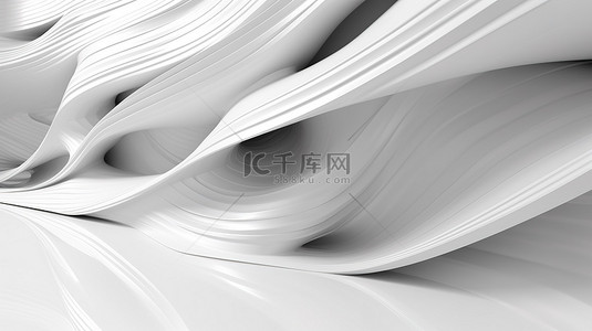 科技感曲线条背景图片_透视线纹理背景与 3d 渲染白色和银色波浪带