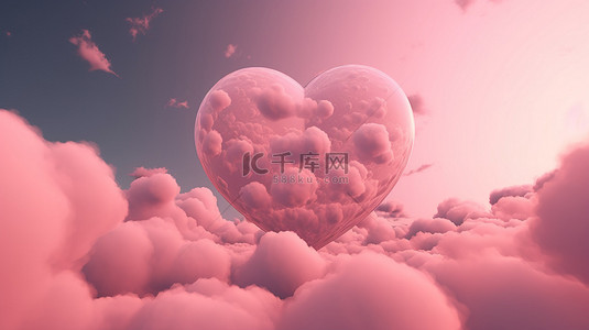 心云背景图片_3d 渲染中蓬松的粉红色心云和月亮