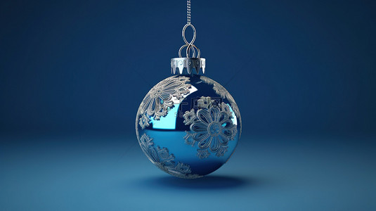 蓝色背景，在复制空间上带有圣诞节和新年装饰品的独立 3D 渲染