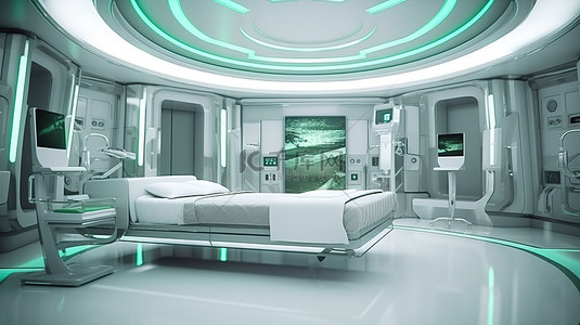 创新的元宇宙医院房间未来派 3D 渲染