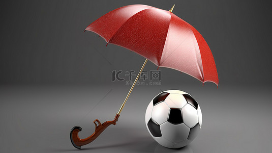 单独足球和雨伞的 3D 渲染