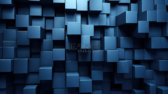 简单方块背景背景图片_深蓝色调的方形 3d 墙背景