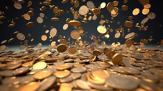 通关成功弹窗背景图片_下降的财富 3d 渲染下降的金钱和硬币