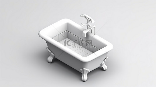 平面式浴缸和水槽的 3d 白色单色等距图标