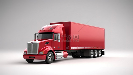 大型红色卡车和半挂车的 3d 渲染