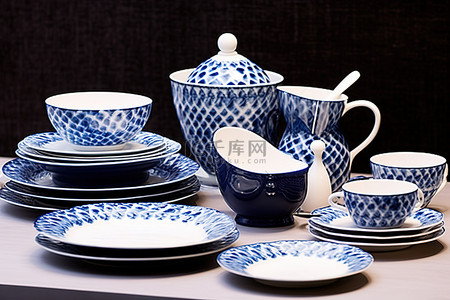 茶背景图片_奥林匹克蓝色餐具和杯子