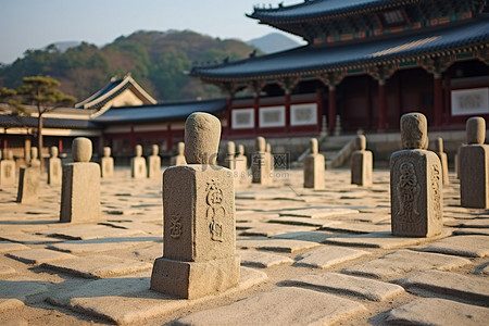 传统福文化背景图片_韩国大寺庙前的石碑