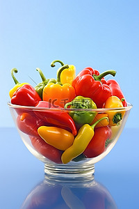 一个辣椒背景图片_一个透明的碗，里面装满了不同颜色的辣椒