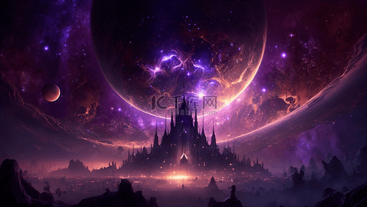 星空城堡星球紫色魔幻背景