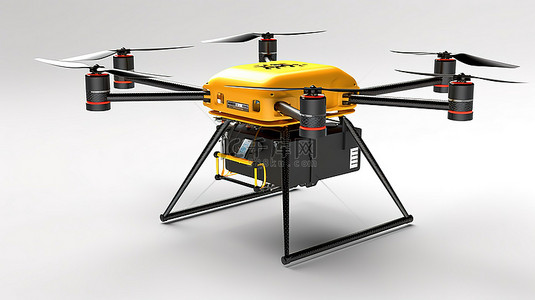 白色背景上带有货箱的 octocopter 的孤立 3D 插图