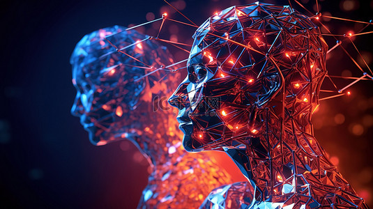 大脑线背景图片_互连线反映了 3D 插图中描绘的人工智能的复杂性