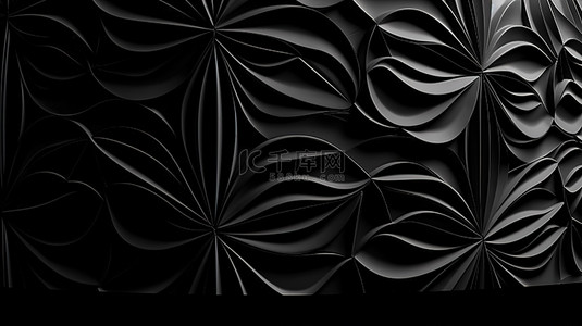 花卉灵感 3D 渲染现代椭圆形图案无缝设计在黑色墙壁上的织物上