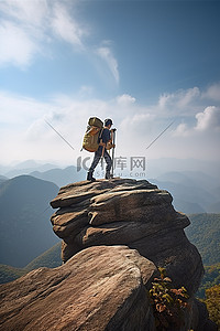 背着行李背景图片_背着行李走在山顶的男人