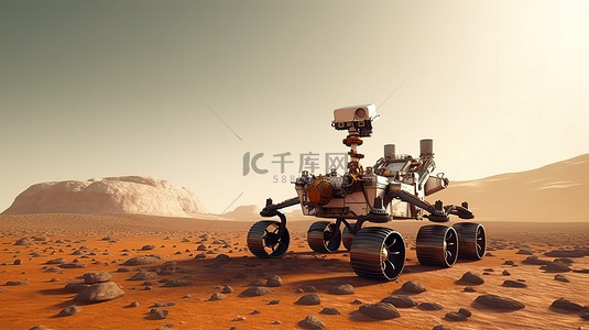 下行降落伞背景图片_毅力号火星车降落在红色星球 NASA 3D 渲染，配有家具元素